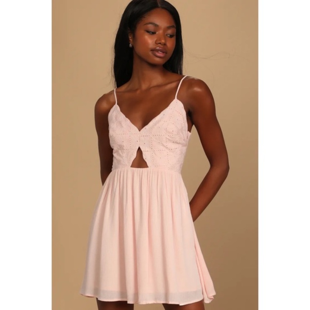 Lulus Totally Sweet Light Pink Eyelet Mini Dress M